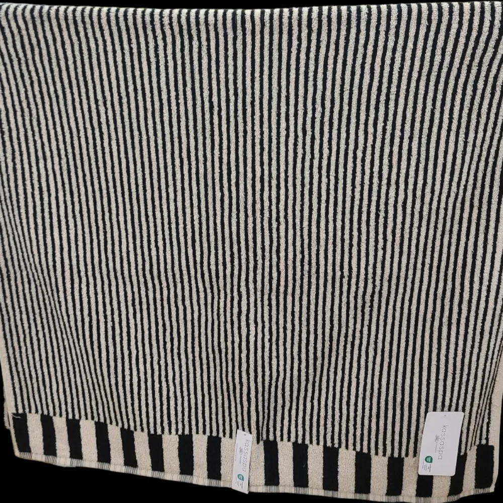 8pc Kassa Spa Tan & Black Stripe Plush Bath Hand Washcloth Towel Set 100% Cotton